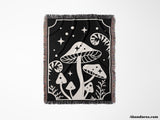 Magic Mushroom Black and White Monochrome Woven Throw Blanket and Tapestry