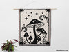 Magic Mushroom Black and White Woven Throw Blanket and Tapestry