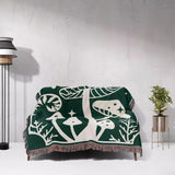 Magic Mushroom Forest Green Woven Throw Blanket - DesignerOllie.com