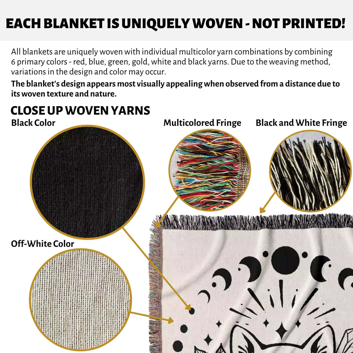 Magic and Celestial Cat with Moon Phases Woven Throw Blanket - DesignerOllie.com