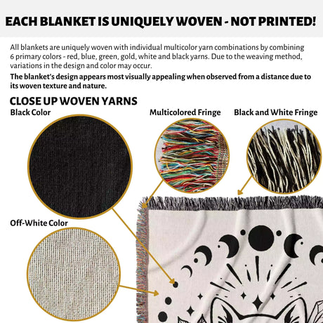 Magic and Celestial Cat with Moon Phases Woven Throw Blanket - DesignerOllie.com