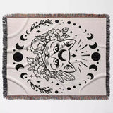 Magic and Celestial Cat with Moon Phases Woven Throw Blanket - DesignerOllie.com