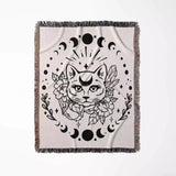 Magic and Celestial Cat with Moon Phases Woven Throw Blanket - DesignerOllie.com