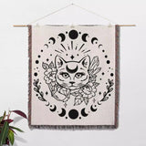 Magic and Celestial Cat with Moon Phases Woven Throw Blanket - DesignerOllie.com