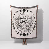 Magic and Celestial Cat with Moon Phases Woven Throw Blanket - DesignerOllie.com