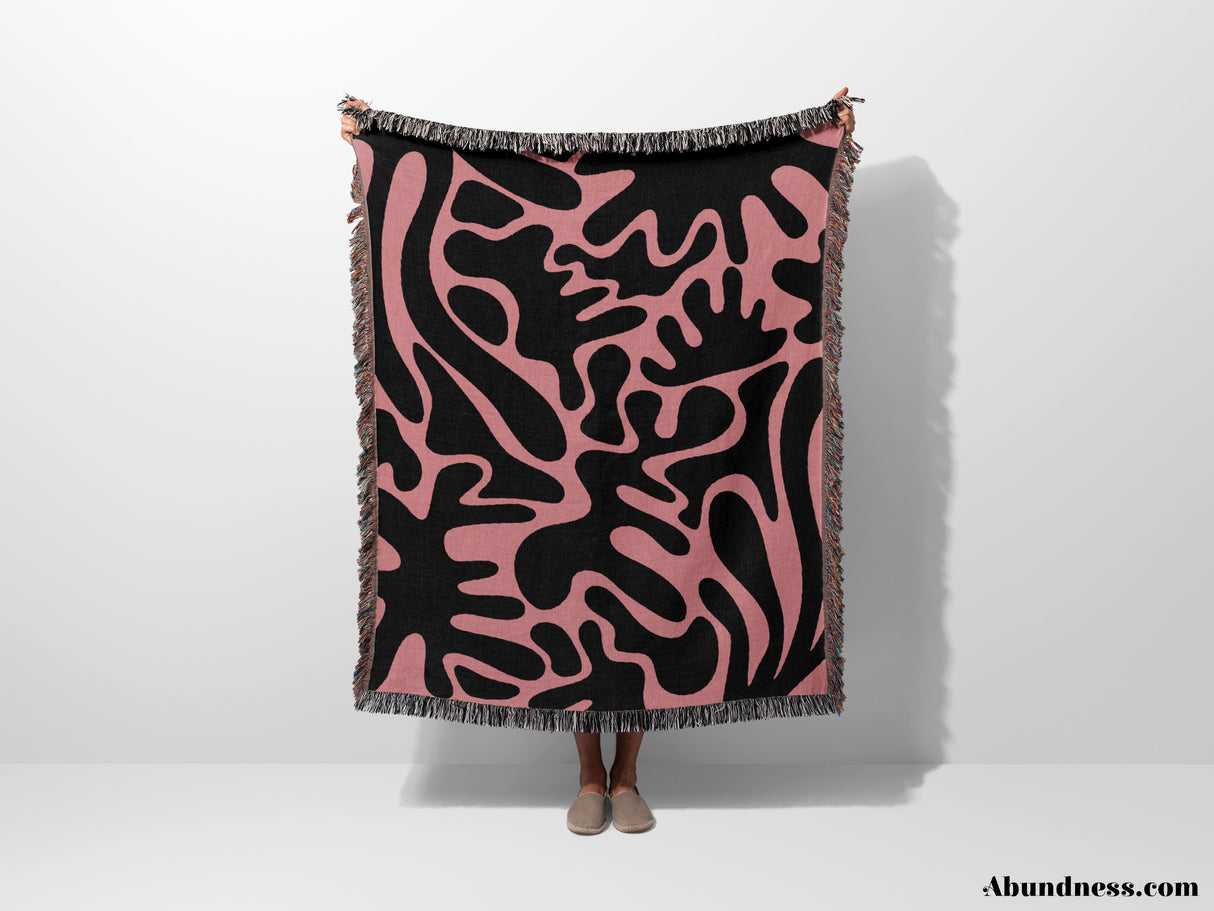 Matisse Black and Lighter Red Woven Throw Blanket and Tapestry