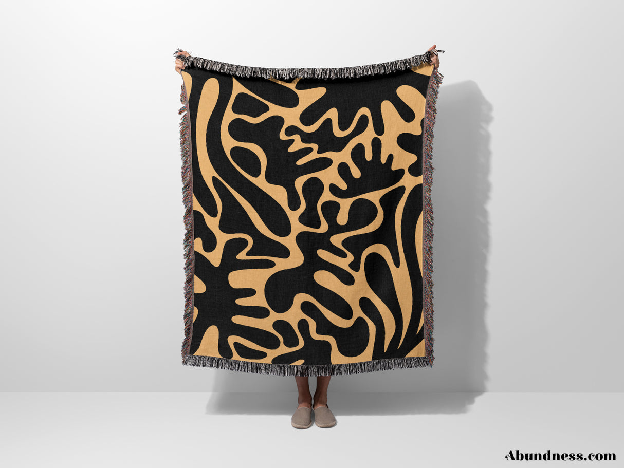 Matisse Black and Orange Woven Throw Blanket and Tapestry