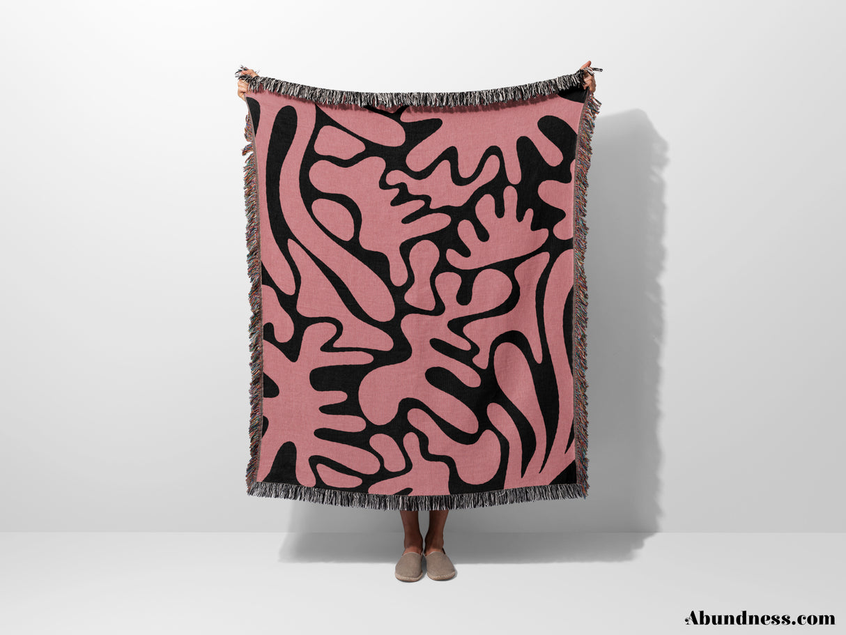 Matisse Coral Black and Lighter Red Woven Throw Blanket and Tapestry