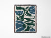 Matisse Flower Blue and Forest Green Woven Throw Blanket and Tapestry