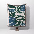 Matisse Flower Blue and Forest Green Woven Throw Blanket and Tapestry - DesignerOllie.com