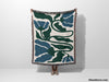 Matisse Flower Blue and Forest Green Woven Throw Blanket and Tapestry