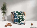 Matisse Flower Blue and Forest Green Woven Throw Blanket and Tapestry