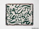 Matisse Forest Green Coral Woven Throw Blanket and Tapestry