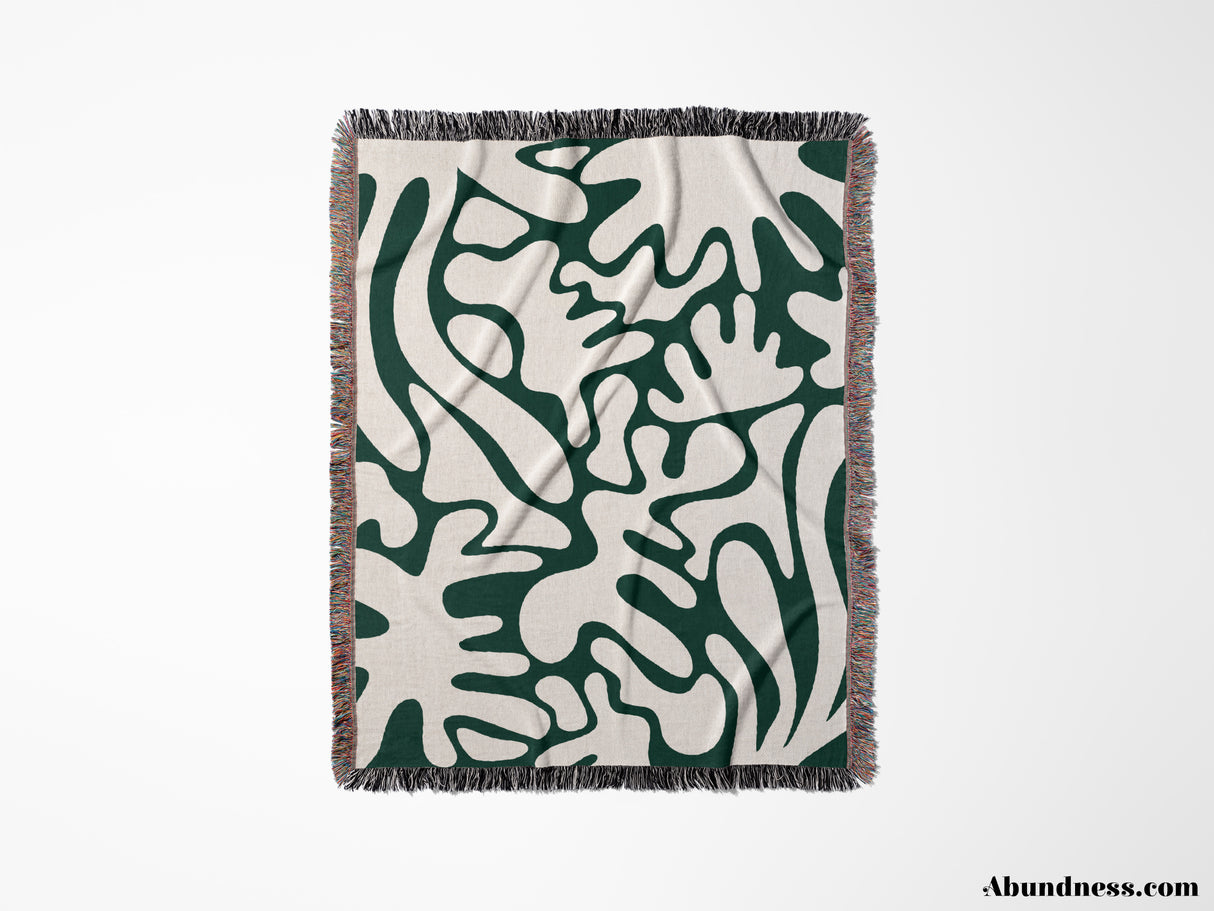 Matisse Forest Green Coral Woven Throw Blanket and Tapestry