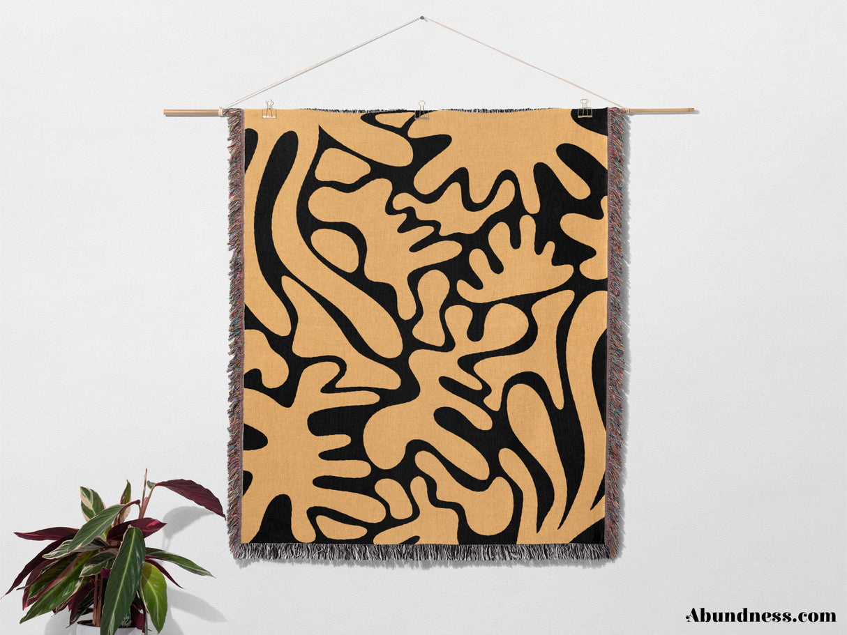 Matisse Inspired Black and Orange Woven Throw Blanket and Tapestry