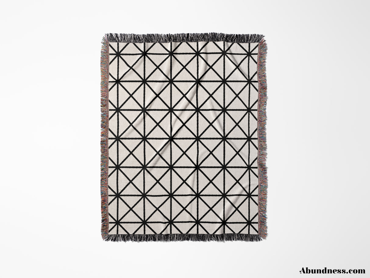 Minimalist Geometric Lines Black and White Woven Throw Blanket and Tapestry