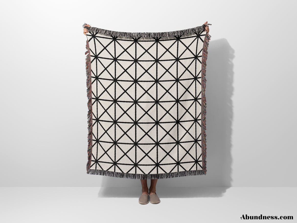 Minimalist Geometric Lines Black and White Woven Throw Blanket and Tapestry