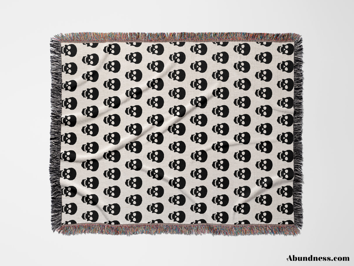 Minimalist Skull Pattern Black and White Woven Throw Blanket