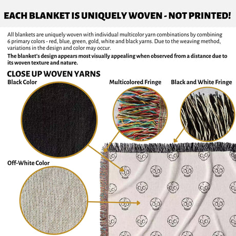 Minimalist Skulls Black and White Woven Throw Blanket and Tapestry - DesignerOllie.com