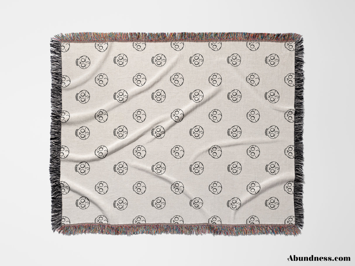 Minimalist Skulls Black and White Woven Throw Blanket and Tapestry