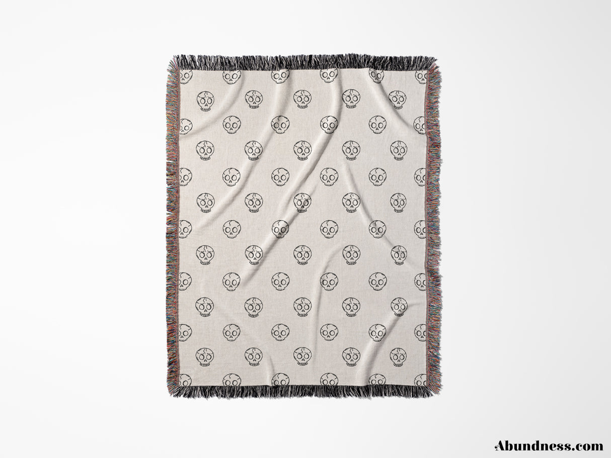 Minimalist Skulls Black and White Woven Throw Blanket and Tapestry