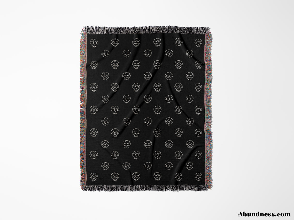 Minimalist Skulls Monochrome Woven Throw Blanket and Tapestry