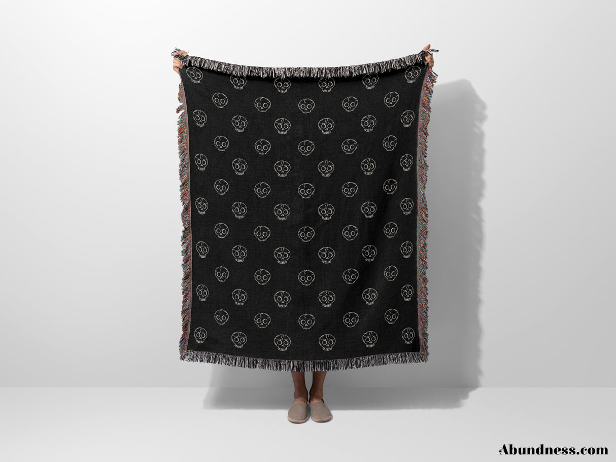 Minimalist Skulls Monochrome Woven Throw Blanket and Tapestry