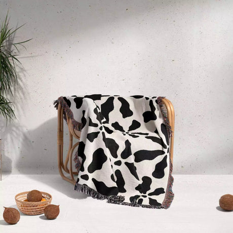 Modern Retro Groovy Black and White Woven Throw Blanket and Tapestry - DesignerOllie.com