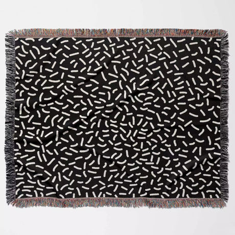 Modern Squiggly Black and White Monochrome Woven Throw Blanket and Tapestry - DesignerOllie.com