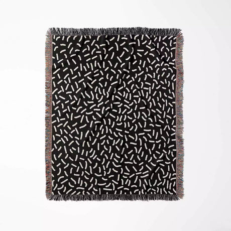 Modern Squiggly Black and White Monochrome Woven Throw Blanket and Tapestry - DesignerOllie.com
