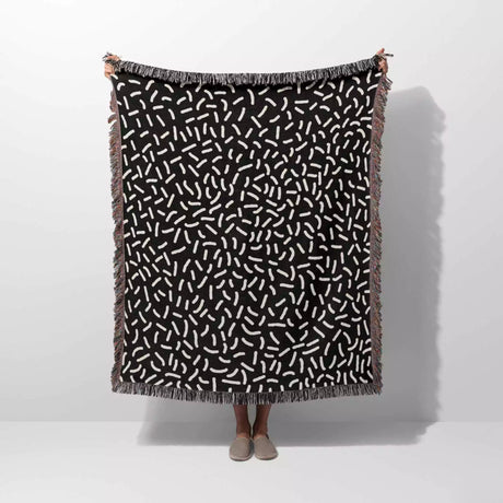 Modern Squiggly Black and White Monochrome Woven Throw Blanket and Tapestry - DesignerOllie.com