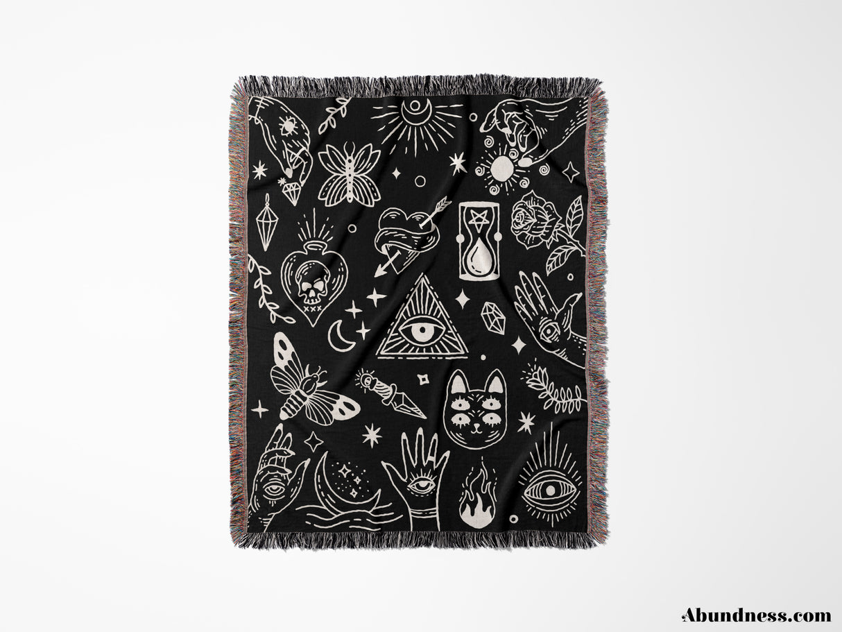 Occult Symbols with Spooky Elements Woven Throw Blanket