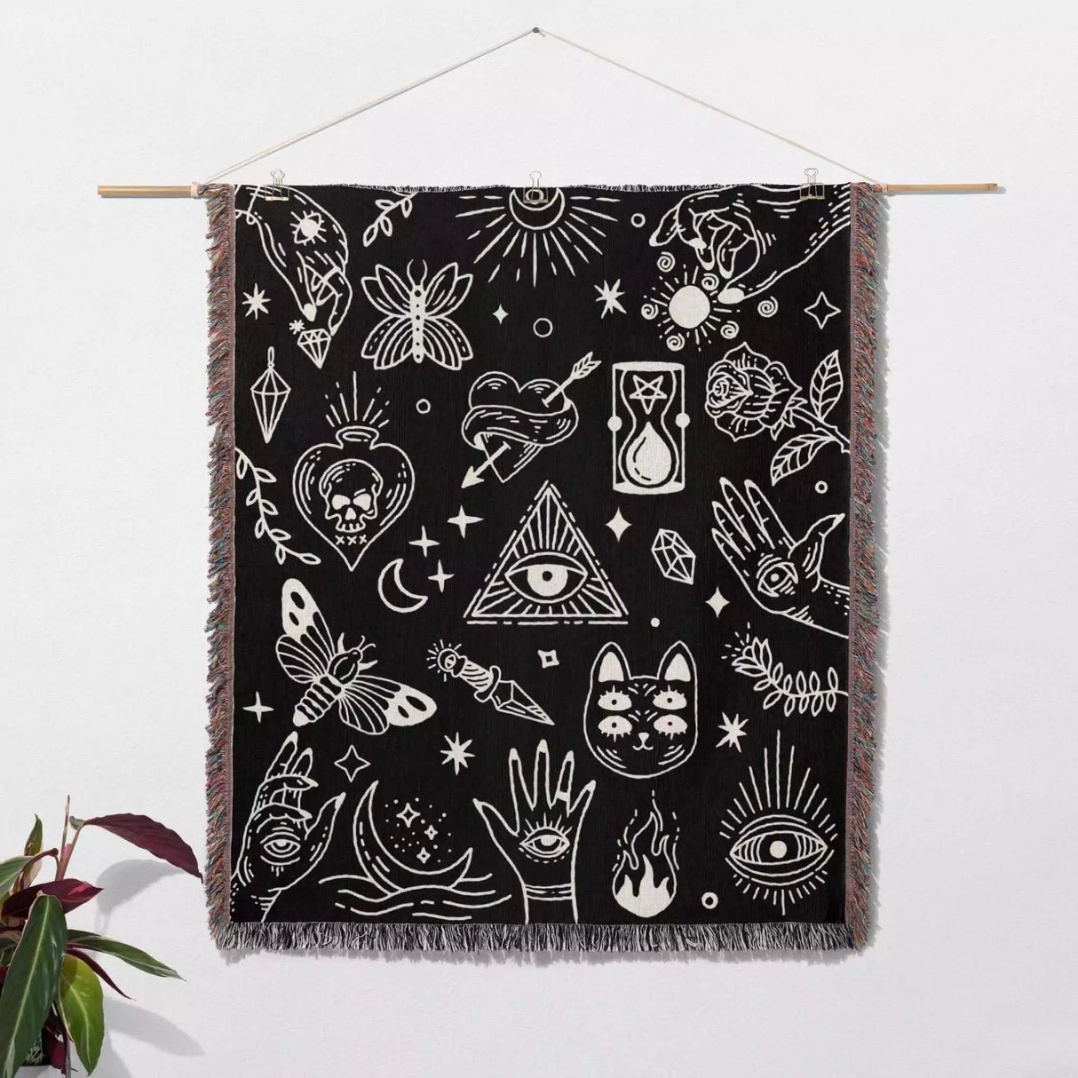 Occult Symbols with Spooky Elements Woven Throw Blanket - DesignerOllie.com