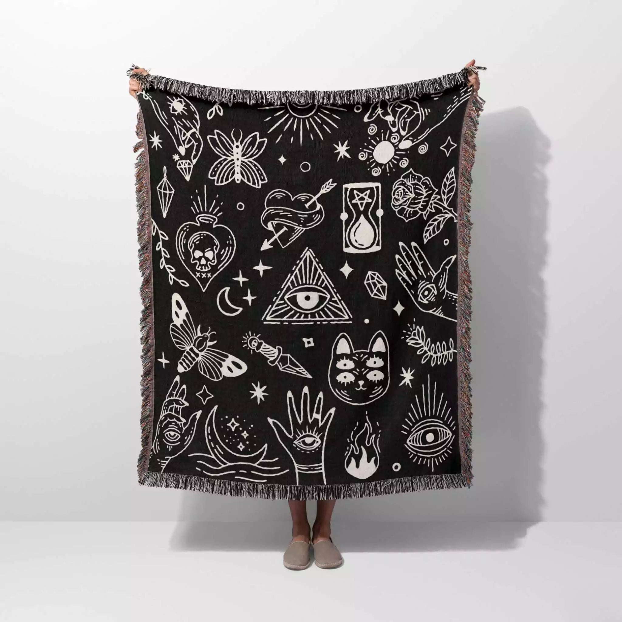 Occult Symbols with Spooky Elements Woven Throw Blanket