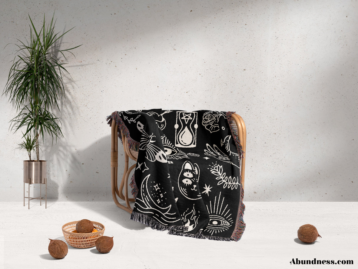 Occult Symbols with Spooky Elements Woven Throw Blanket