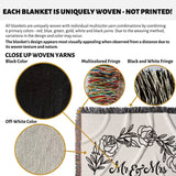 Product description of Personalized 2 year anniversary gift - Mr and Mrs woven throw blanket with close-up details and branding.