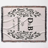 Personalized gift for couple unique cotton anniversary gift woven blanket flat lay on a light background