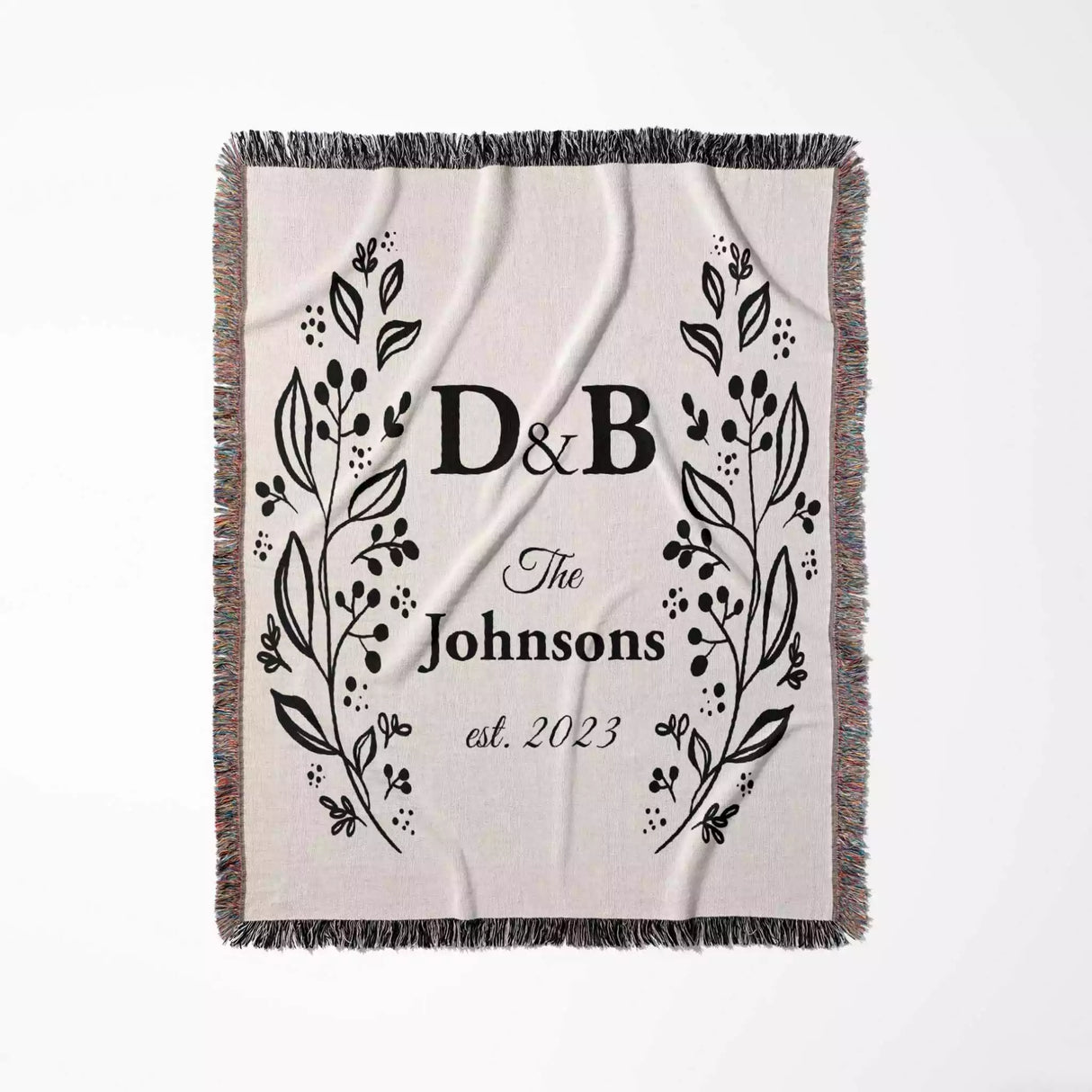 Personalized gift for couple unique cotton anniversary gift woven blanket product full view on a white background