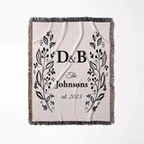 Personalized gift for couple unique cotton anniversary gift woven blanket product full view on a white background