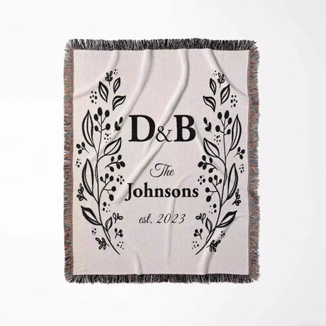 Personalized gift for couple unique cotton anniversary gift woven blanket product full view on a white background