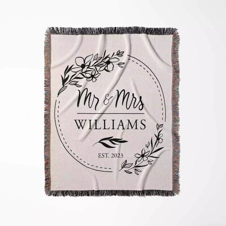 Personalized blanket with 'Mr & Mrs Williams' design full view on a white background