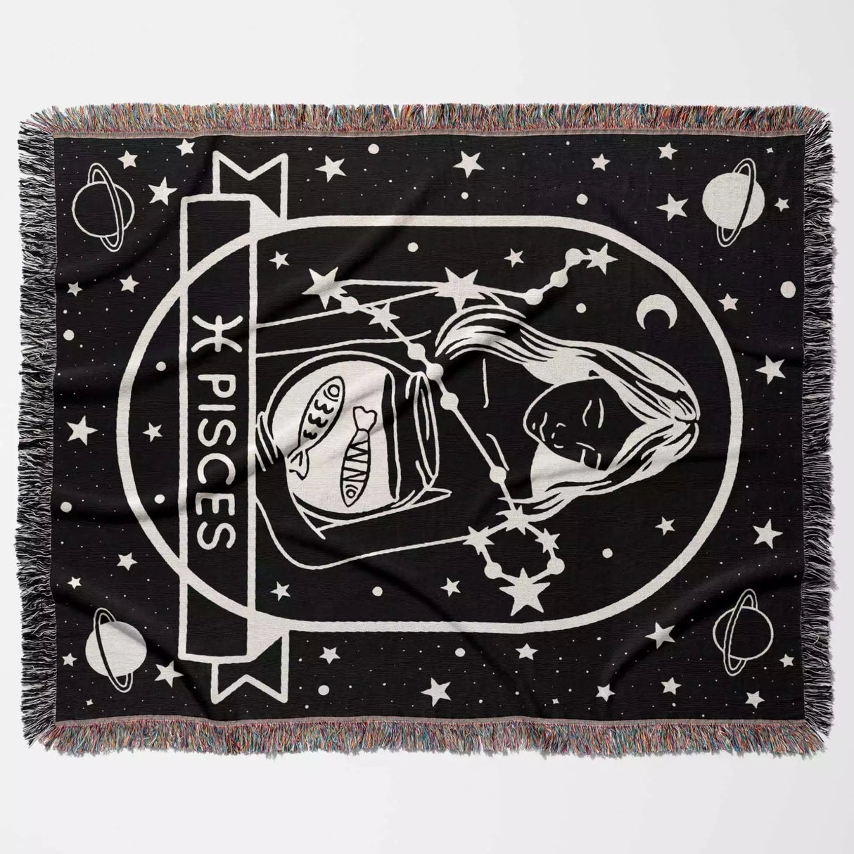 Pisces Zodiac Sign Astrology Woman Woven Throw Blanket Tapestry - DesignerOllie.com