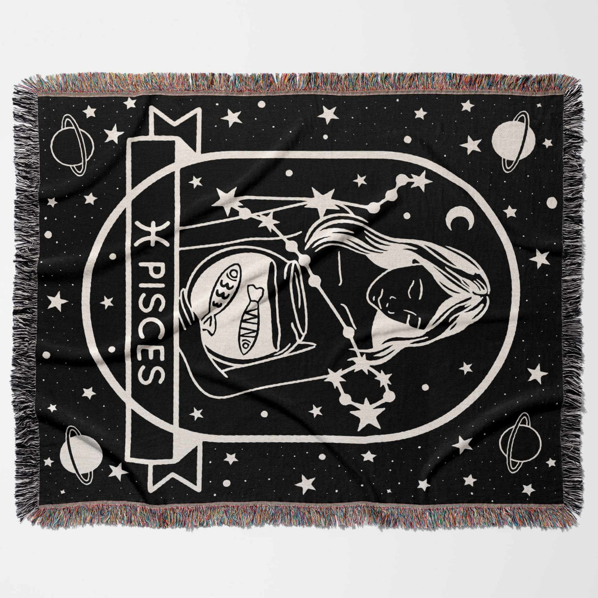 Pisces Zodiac Sign Astrology Woman Woven Throw Blanket Tapestry