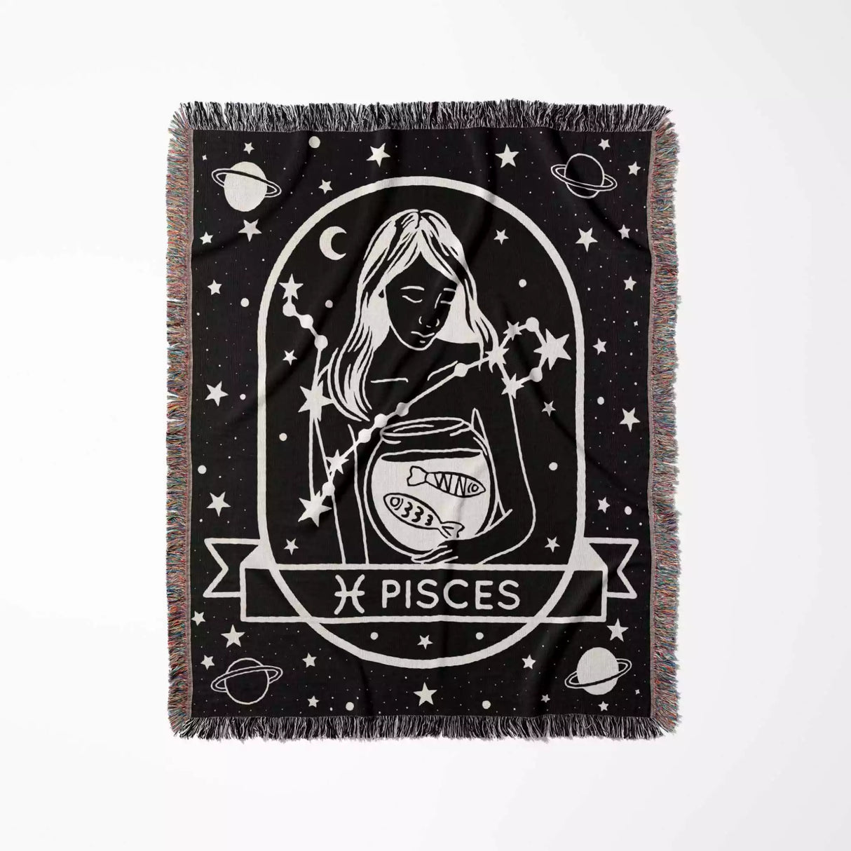 Pisces Zodiac Sign Astrology Woman Woven Throw Blanket Tapestry - DesignerOllie.com