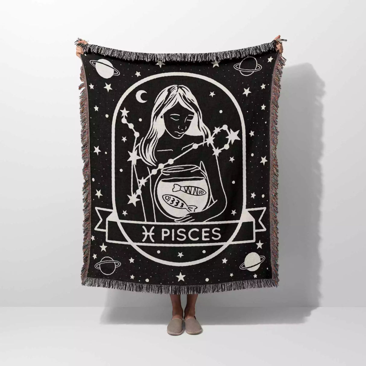 Pisces Zodiac Sign Astrology Woman Woven Throw Blanket Tapestry - DesignerOllie.com