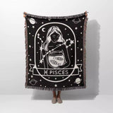 Pisces Zodiac Sign Astrology Woman Woven Throw Blanket Tapestry - DesignerOllie.com