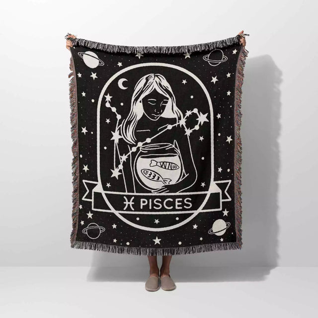 Pisces Zodiac Sign Astrology Woman Woven Throw Blanket Tapestry - DesignerOllie.com