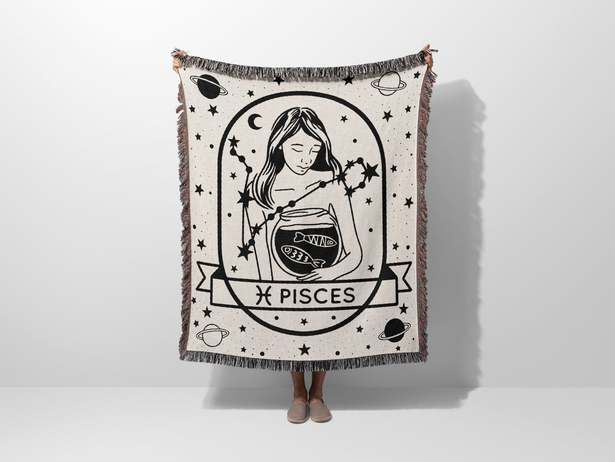 Pisces Zodiac Sign Astrology Woman Woven Throw Blanket and Tapestry Blanket