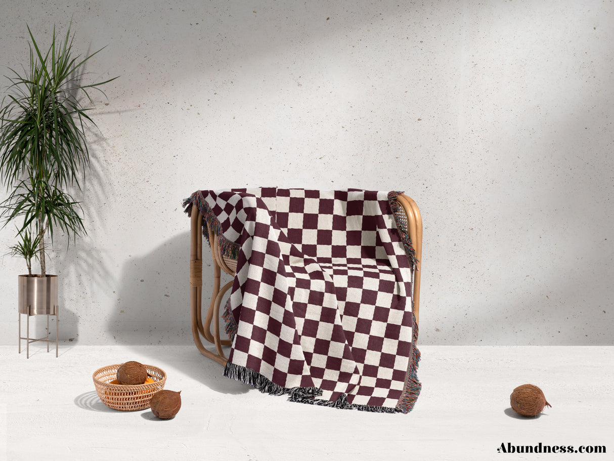 Red Checker Woven Throw Blanket