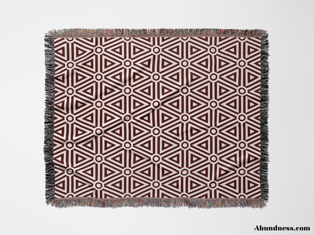 Red Luxury Geometric Pattern Woven Throw Blanket and Tapestry